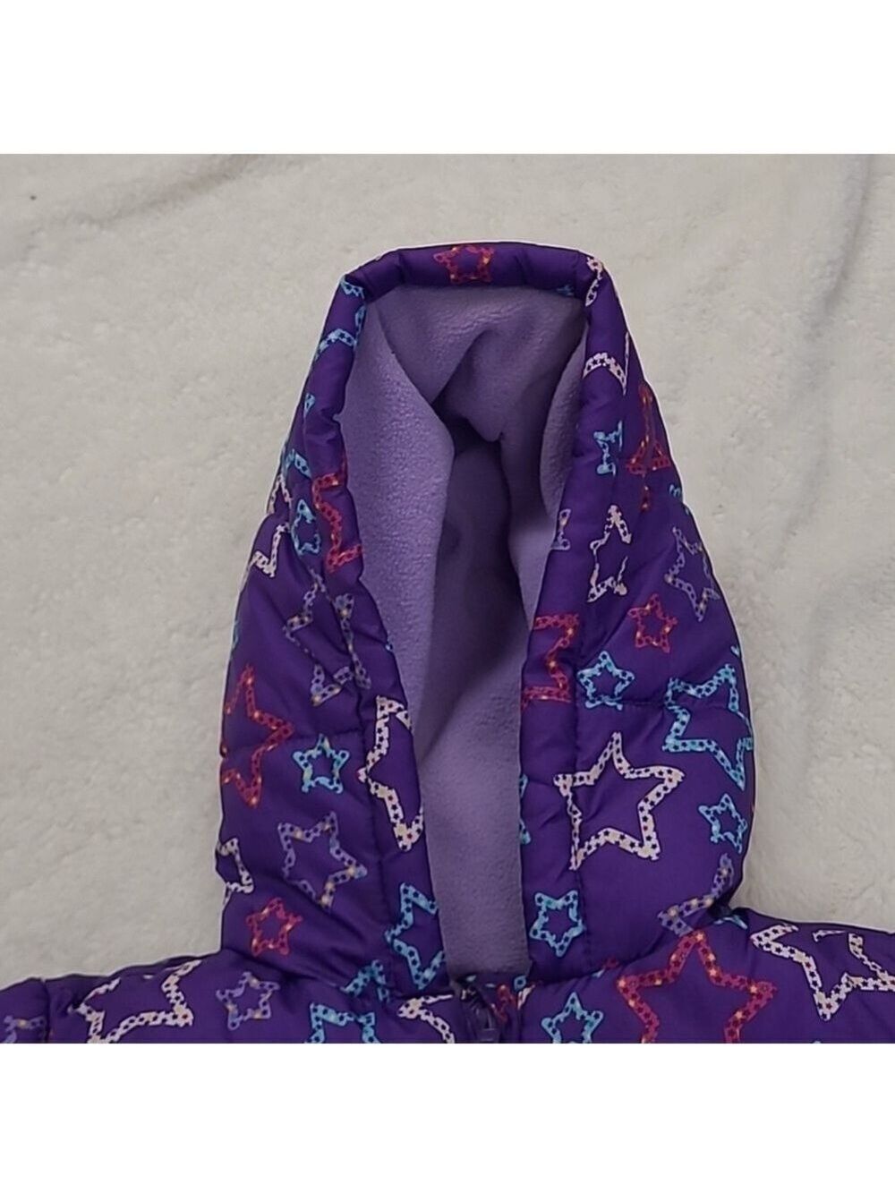 Faded Glory Toddler Purple Star Print Hooded Puffer Jacket 24 Months NWOT - Picture 6 of 13